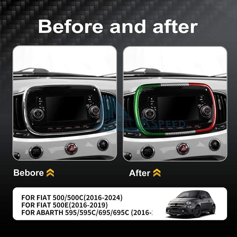 For FIAT 500 2016-2024 Center Navigation Frame Cover Carbon Fiber Italian Color - detail view 4