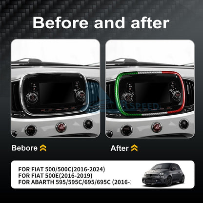 For FIAT 500 2016-2024 Center Navigation Frame Cover Carbon Fiber Italian Color - detail view 4