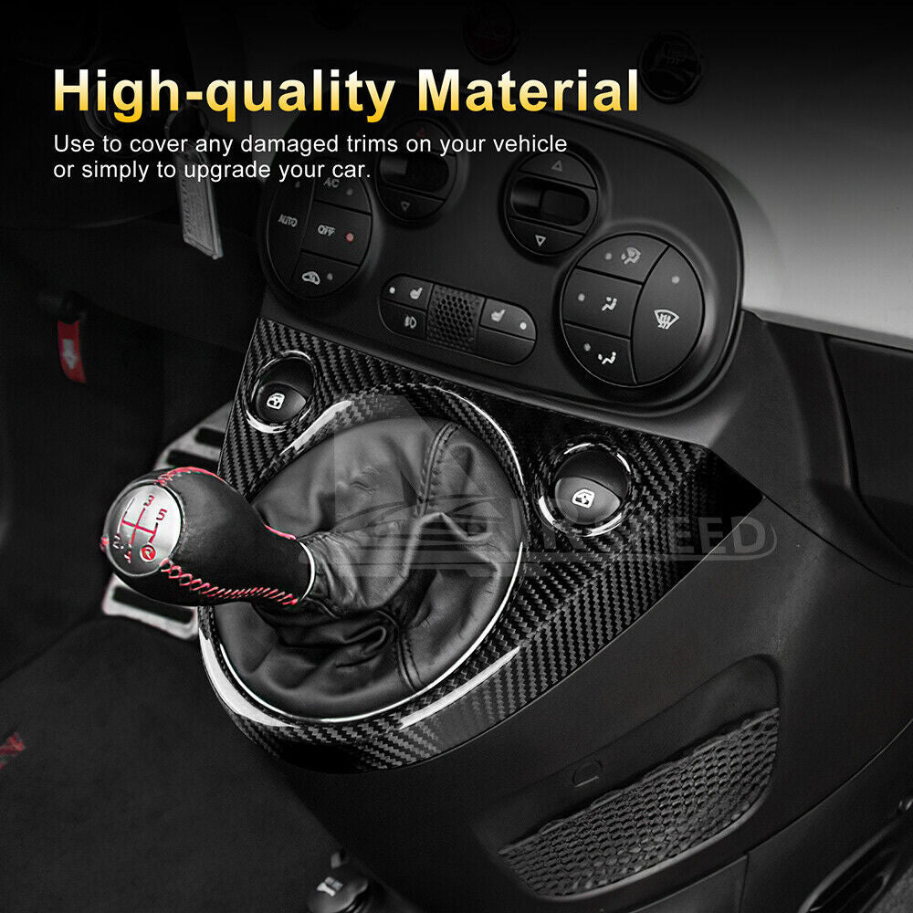 For Fiat 500 Abarth 595 16-23 Real Hard Carbon Fiber Gear Shift Panel Cover Trim - detail view 6