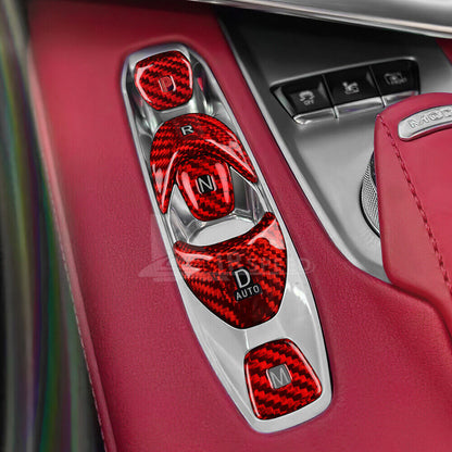 Red Carbon Fiber Center Gear Shift Button Cover Real  For Corvette C8 2020-2023