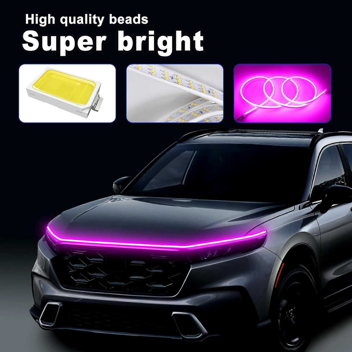 For 1.8M Pink & Yellow Engine Hood Decor Light Bar - FREE GIFT