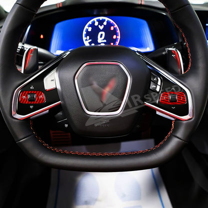 2pcs Volume Control Cover Red REAL HARD Carbon Fiber For Corvette C8 2020-2023