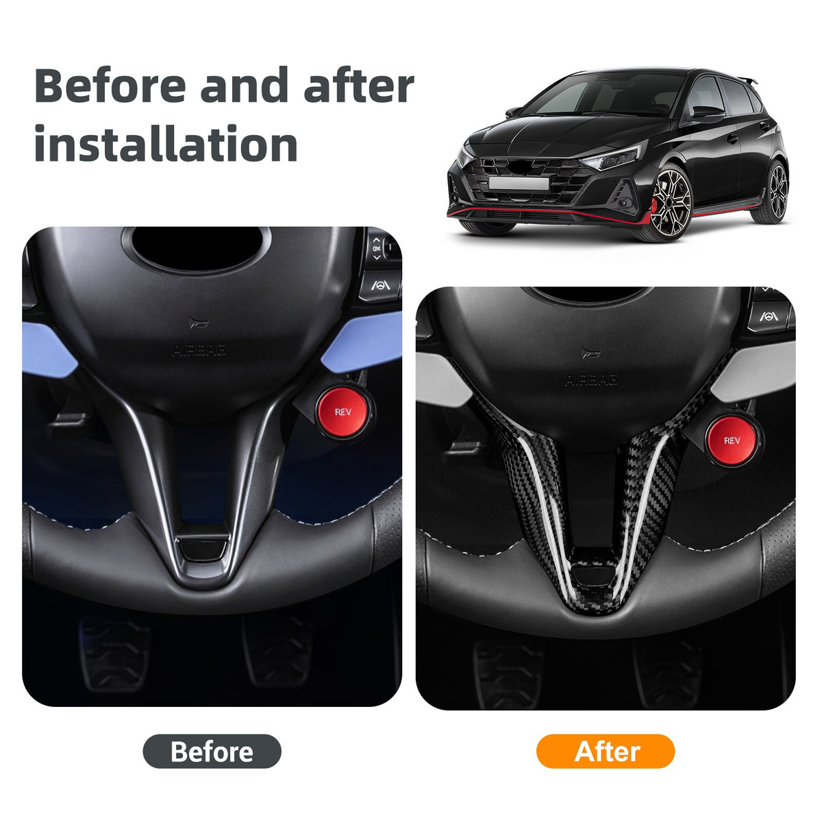 Car Steering Wheel Chin Cover Carbon Fiber for Hyundai i20 N Elantra N 2021-2026