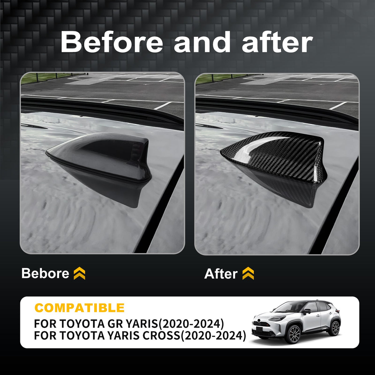 For Toyota Yaris Cross/GR Yaris 2020-2024 Black Carbon Fiber Roof Antenna Cover - detail view 3