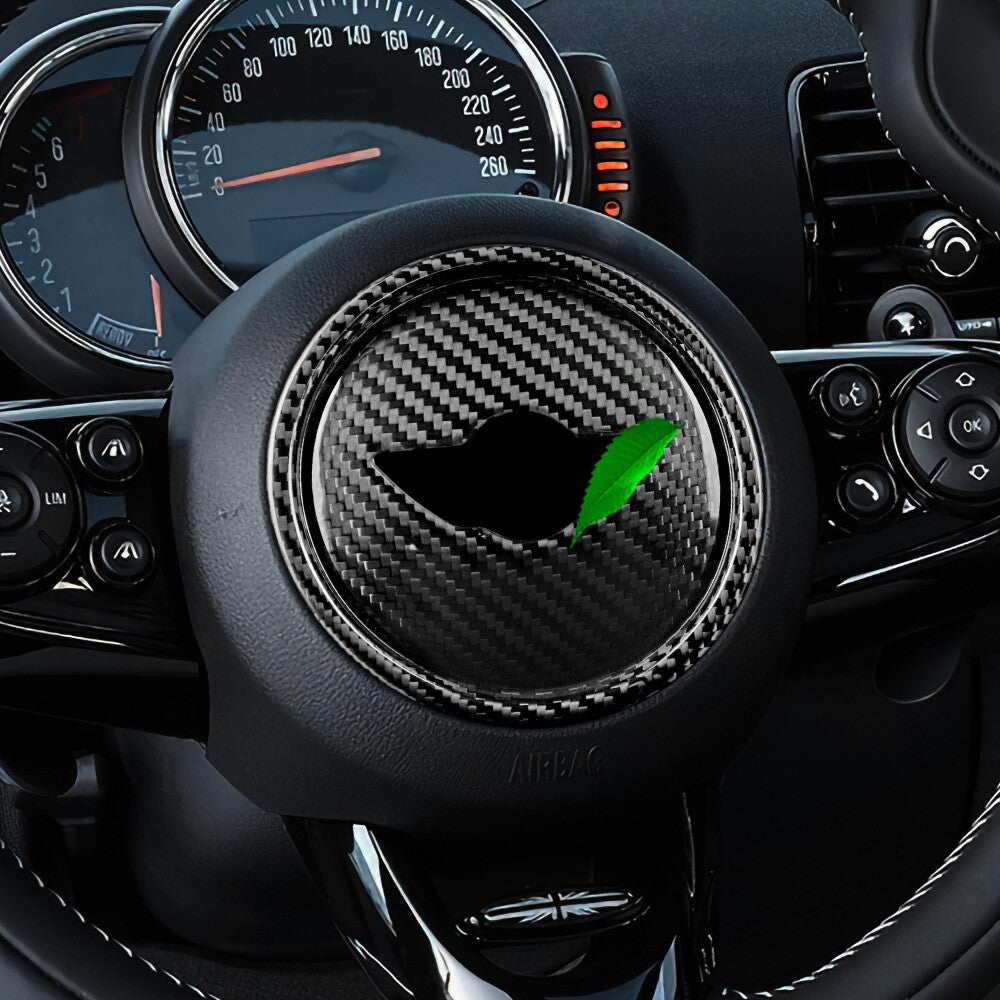 For Mini Cooper F-Series Black Hard Carbon Steering Wheel Center Cap Decal Cover - detail view 4
