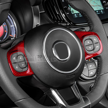 For Fiat 500 2020-2023 Steering Wheel Button Cover REAL HARD Red Carbon Fiber - detail view 4