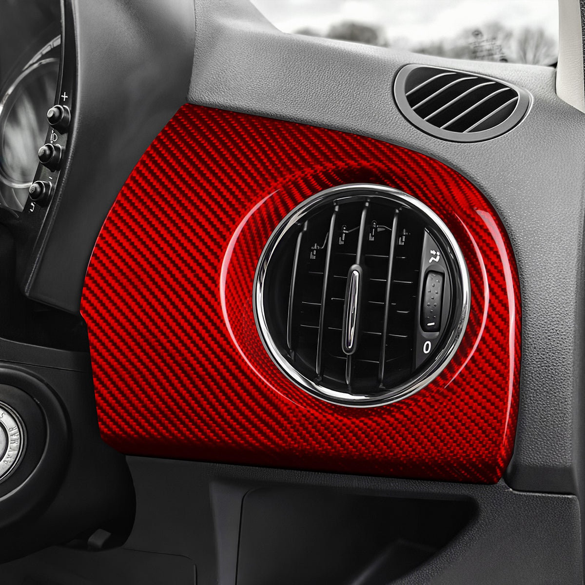 RED CarbonFiber Driver Side Air Outlet Cover for Fiat 500 08-23 Abarth 595 12-23 - detail view 7