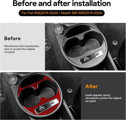 Car Center Console Cup Decoration Frame Trim for Abarth 595 / Fiat 500 2016-2024（U.S. Stock）