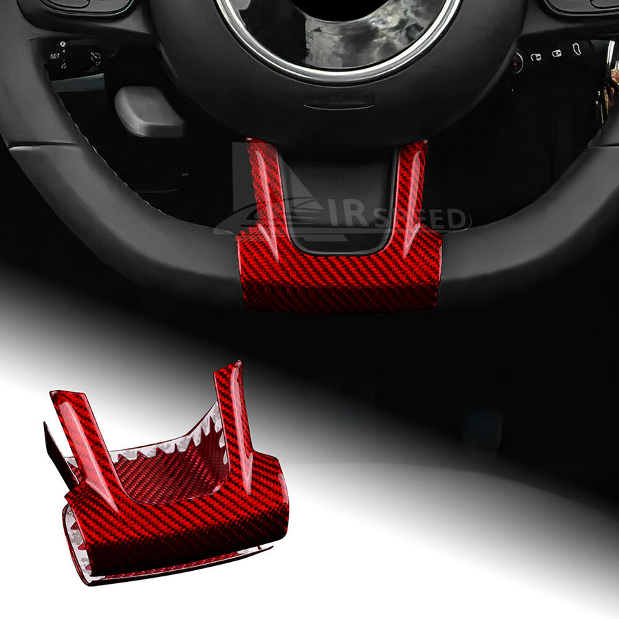 2PCS Red Steering Wheel Center Cover REAL HARD Carbon Fiber For Fiat 500 20-2023