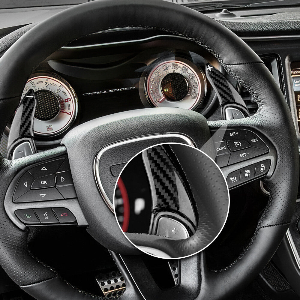 Carbon Fiber Steering Wheel Paddle Shifter Cover For Challenger Charger Durango