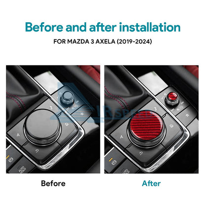For Mazda 3 Axela 2019-2024 Central Multimedia Knob Trim Cover Red Carbon Fiber