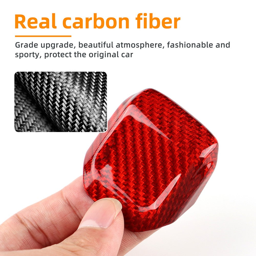 Seat Leon 2020-2025 Auto Red Hard Carbon Fiber Gear Shift Knob Cover Universal - detail view 5
