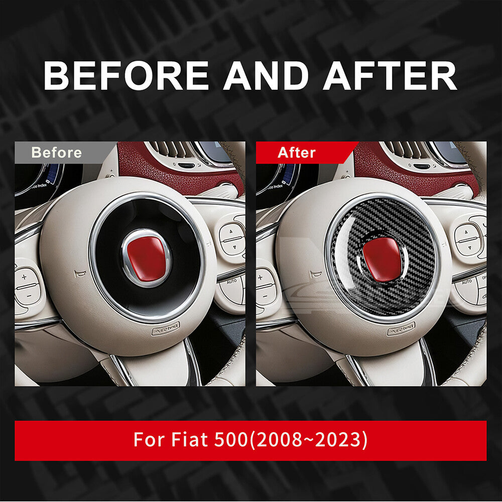 REAL HARD Carbon Fiber Black Steering Wheel Center Cover For Fiat 500 2008-2023
