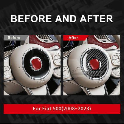 REAL HARD Carbon Fiber Black Steering Wheel Center Cover For Fiat 500 2008-2023