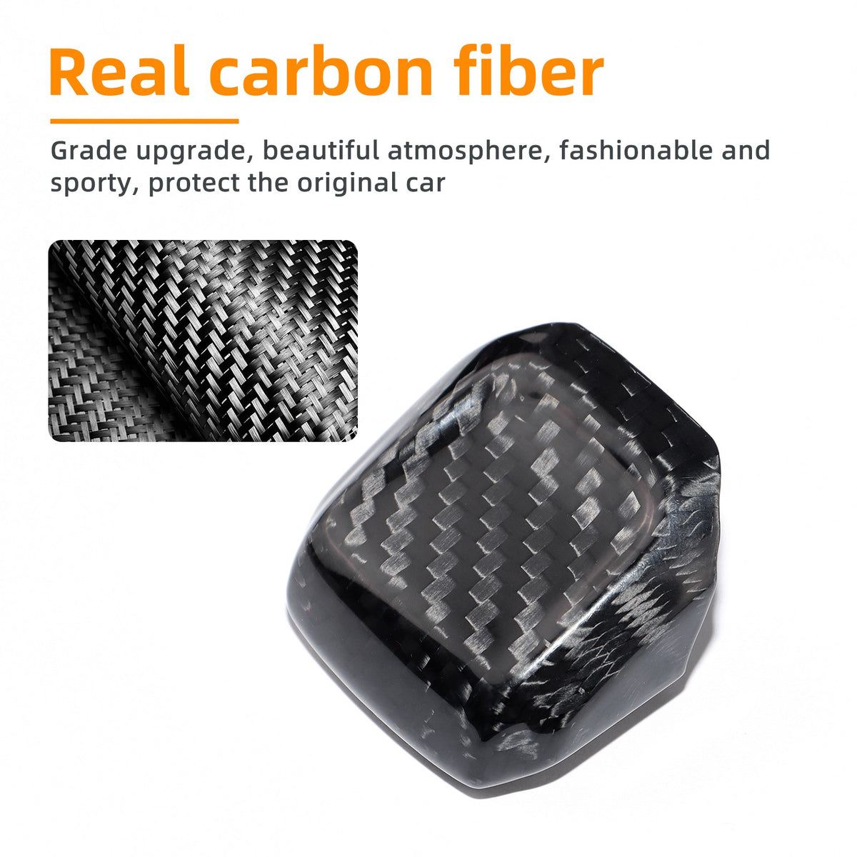 Seat Leon 2020-2026 Auto Black Hard Carbon Fiber Gear Shift Knob Cover Universal - detail view 5