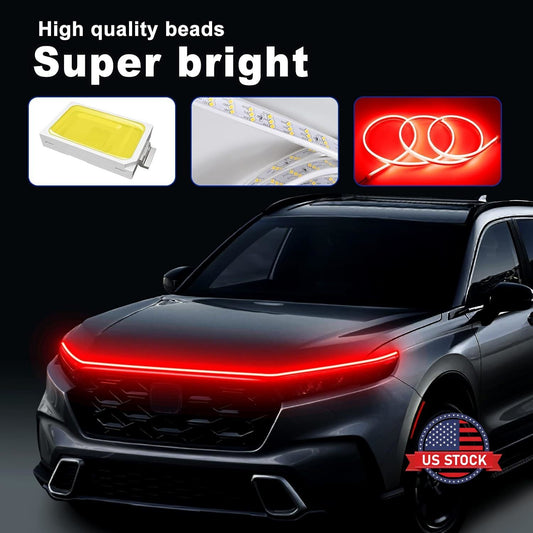 For 1.8M Red & Yellow Car Engine Hood Decor Light Bar - FREE GIFT
