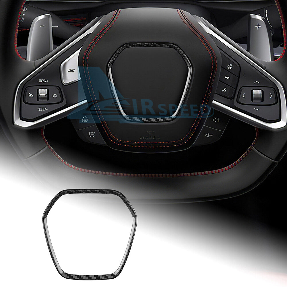 REAL Soft Carbon Fiber Steering Wheel Center Frame Cover For Corvette C8 20-2023