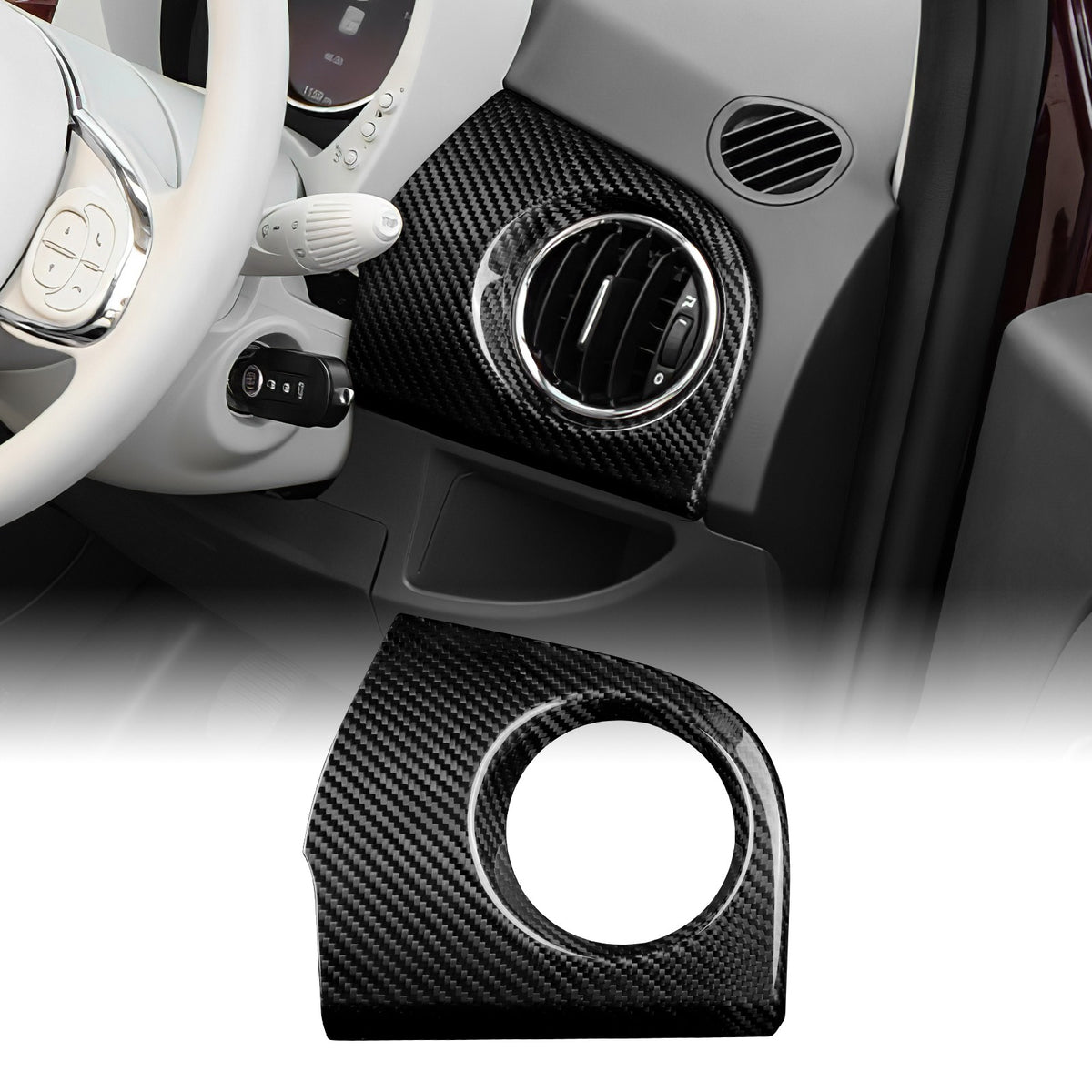 CarbonFiber Driver Side Air Outlet Cover for Fiat 500 08-23 Abarth 595 695 12-23 - product view