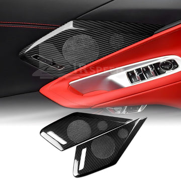 Door Sound Speaker Cover For Corvette C8 2020-2023 BLACK REAL HARD Carbon Fiber