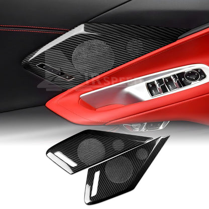 Door Sound Speaker Cover For Corvette C8 2020-2023 BLACK REAL HARD Carbon Fiber