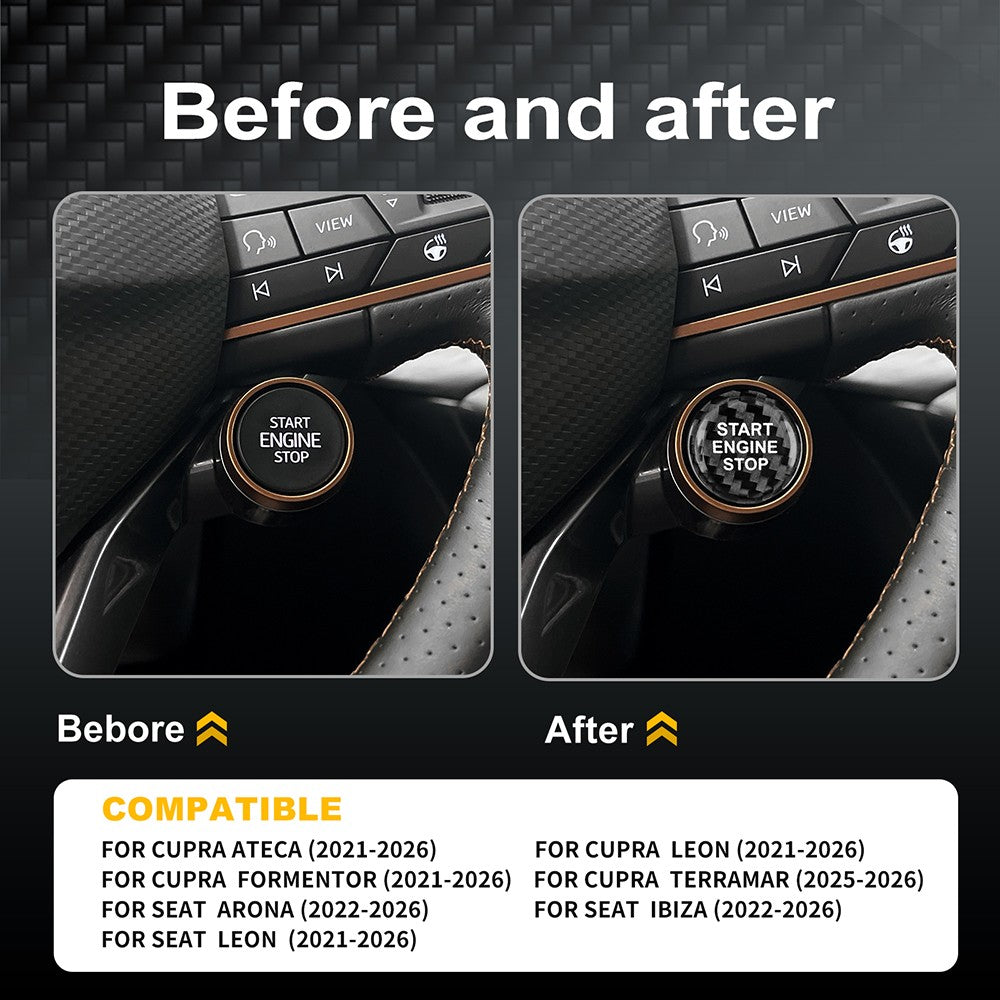 Black Carbon Fiber Car Engine Start Button Sticker for Cupra Ateca Leon 2021-26 - detail view 3
