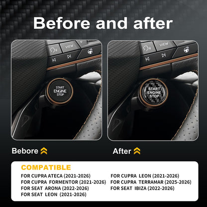 Black Carbon Fiber Car Engine Start Button Sticker for Cupra Ateca Leon 2021-26 - detail view 3
