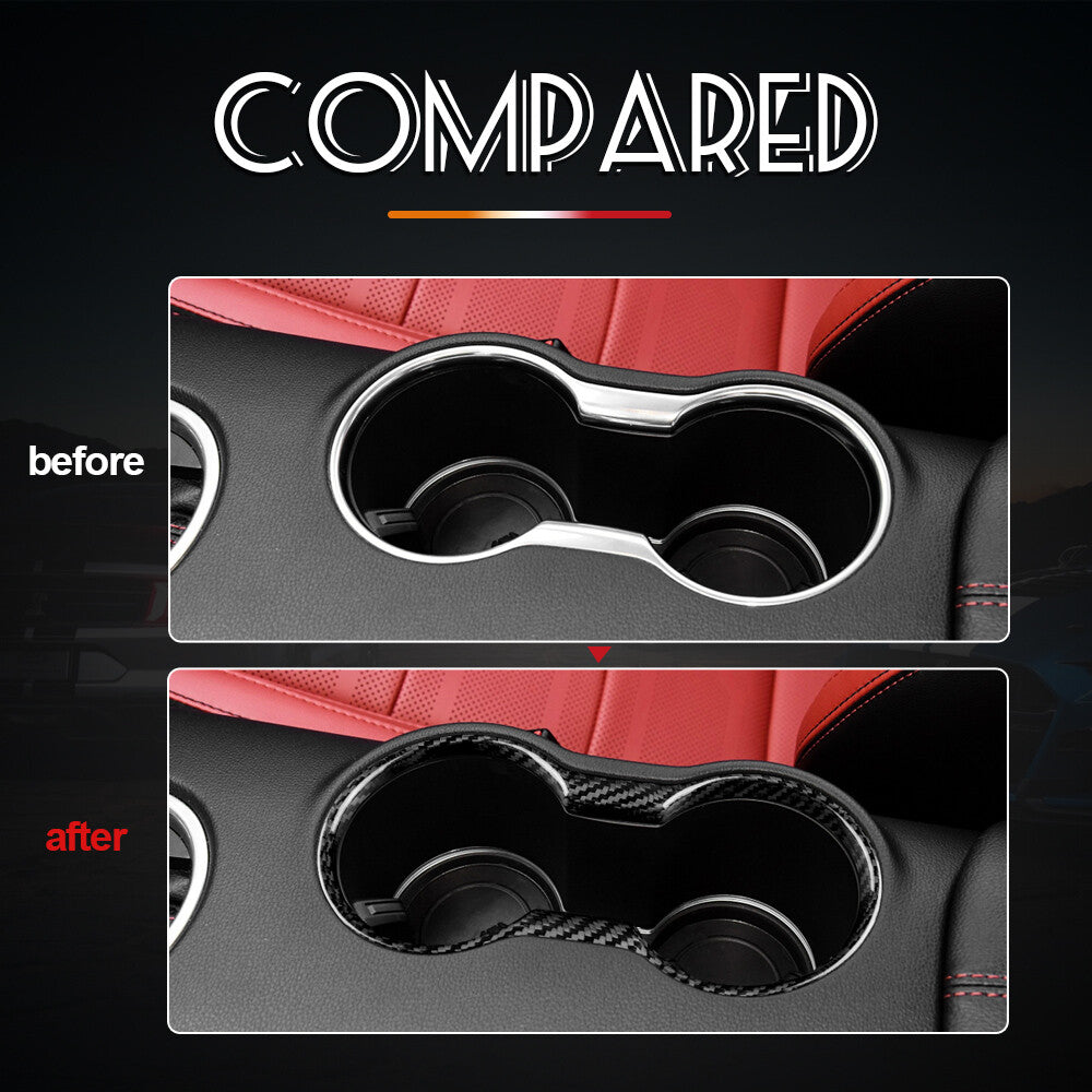 Cup Holder Cover Interior For Ford Mustang 15-2021 REAL HARD Black Carbon Fiber - detail view 3