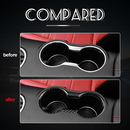 Cup Holder Cover Interior For Ford Mustang 15-2021 REAL HARD Black Carbon Fiber - detail view 3