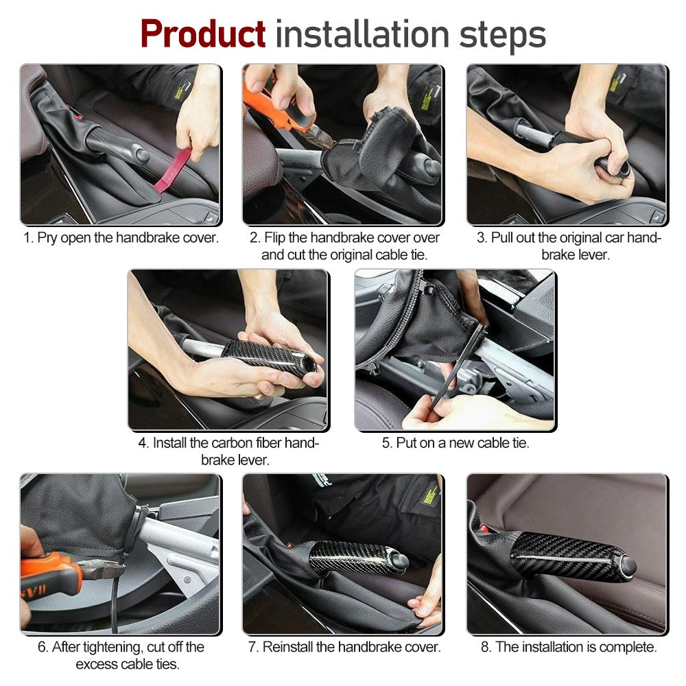 Car Interior Replacement Handbrake Handle Black Hard Carbon Fiber Trim - FREE GIFT