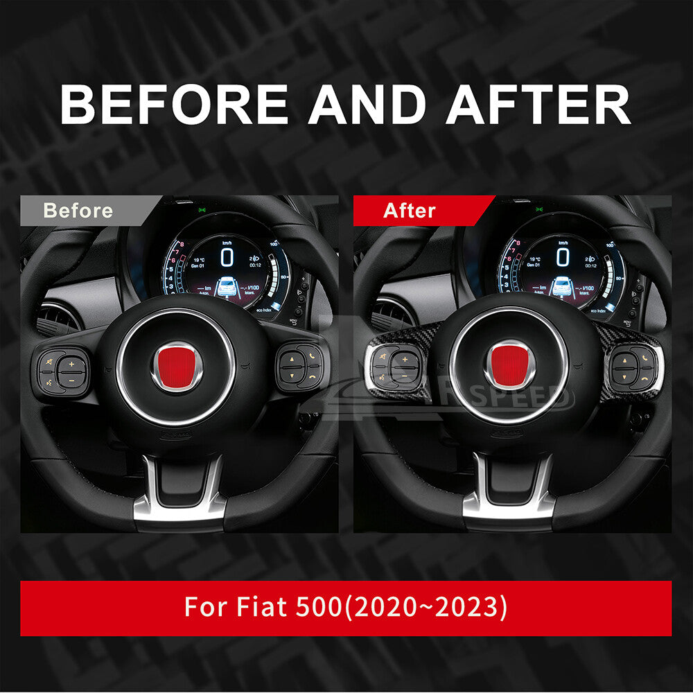 Steering Wheel Button Cover Real Hard Black Carbon Fiber For Fiat 500 2020-2023 - detail view 3