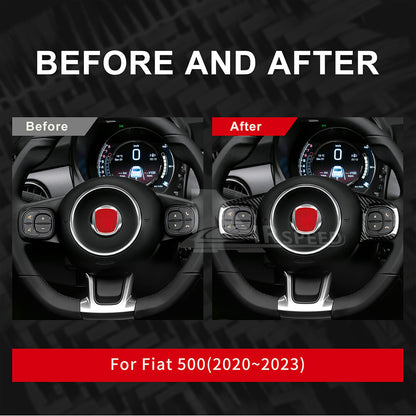 Steering Wheel Button Cover Real Hard Black Carbon Fiber For Fiat 500 2020-2023 - detail view 3