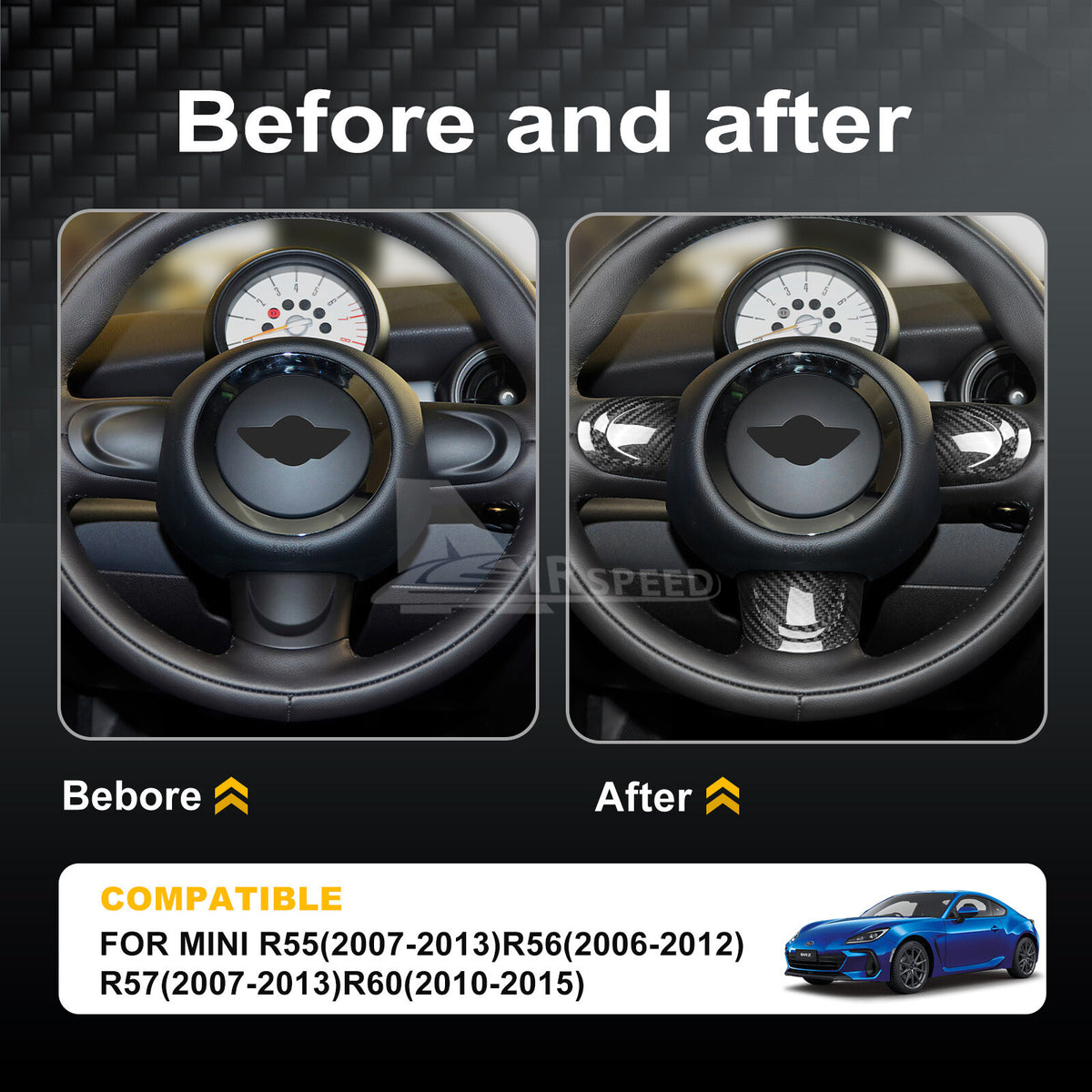 For Mini R55 R56 Steering Wheel Button Full Cover Chin Sticker Black Hard Carbon - detail view 3