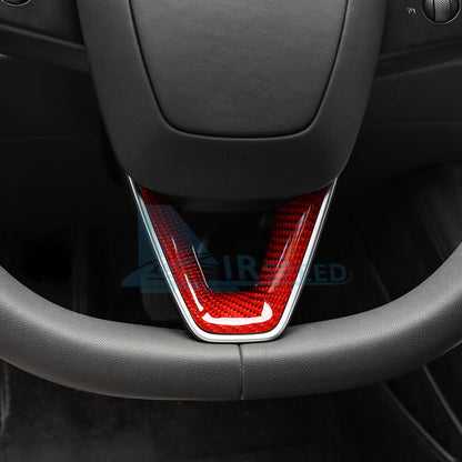 RED REAL HARD Carbon Fiber Steering Wheel Panel Cover For Tesla Model 3 2024 - detail view 6