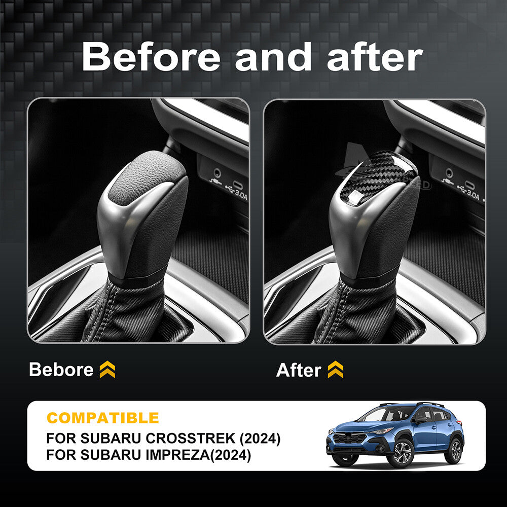 Center Gear Shift Knob Cover Black Carbon Fiber For Subaru Crosstrek 2023-2024 - detail view 3