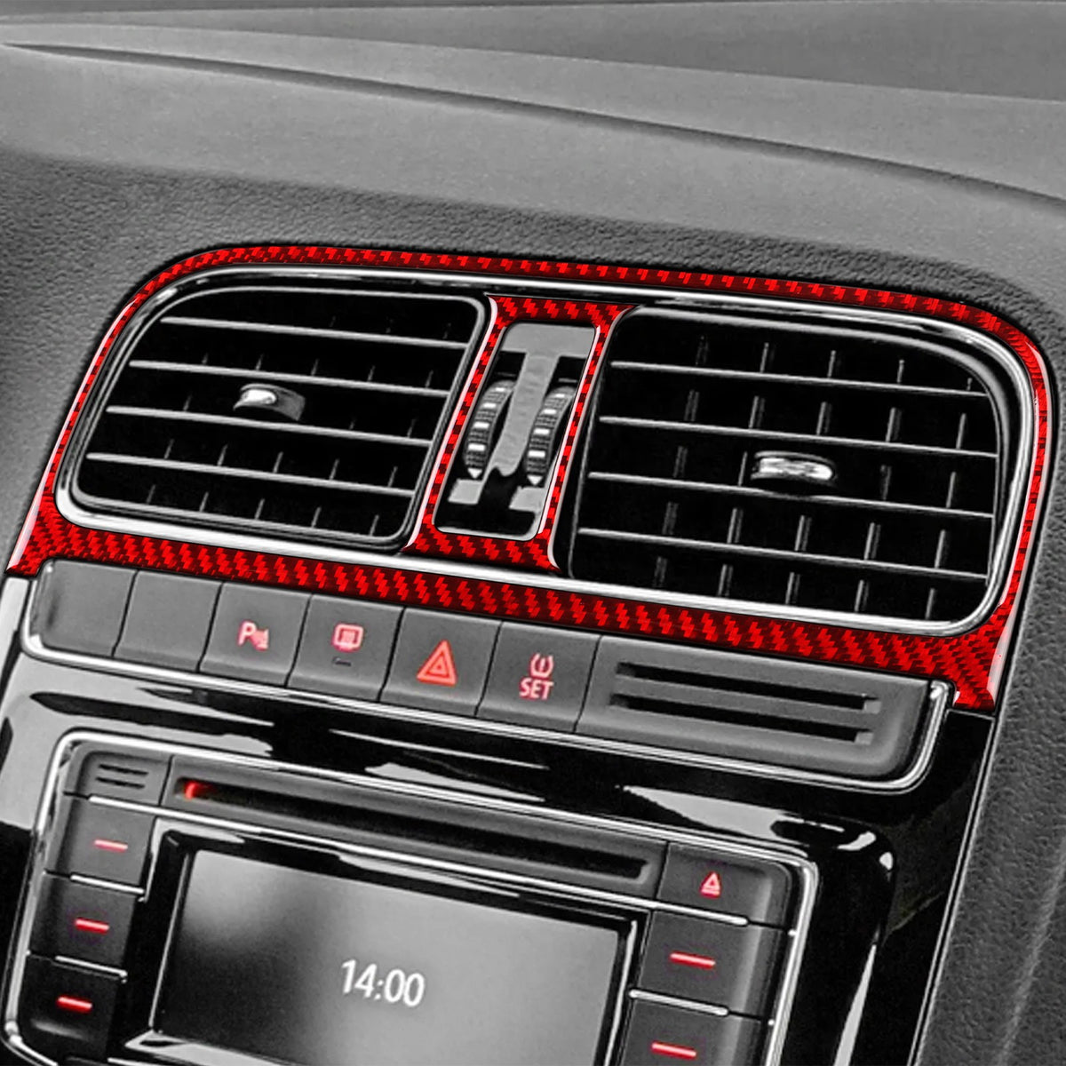 Carbon Fiber Center Air Outlet Frame Sticker Red for Volkswagen Polo 2015-2017（U.S. Stock）