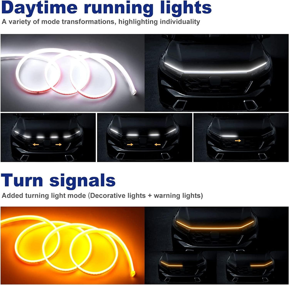 For 2M White & Yellow Car Engine Hood Decor Light Bar - FREE GIFT
