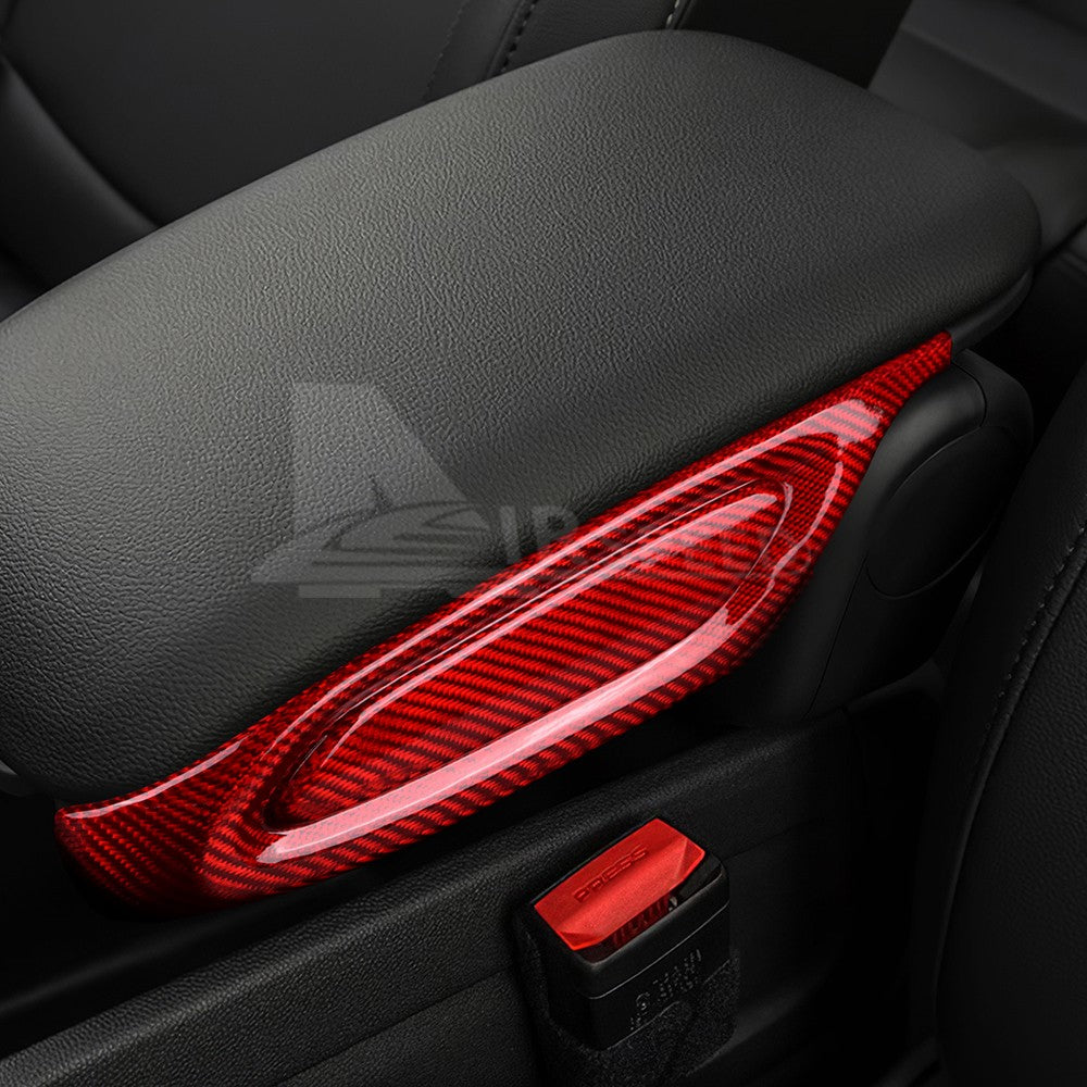 For MINI F60 2017-2022 Car Center Armrest Box Side Cover Trim Red Carbon Fiber - detail view 7
