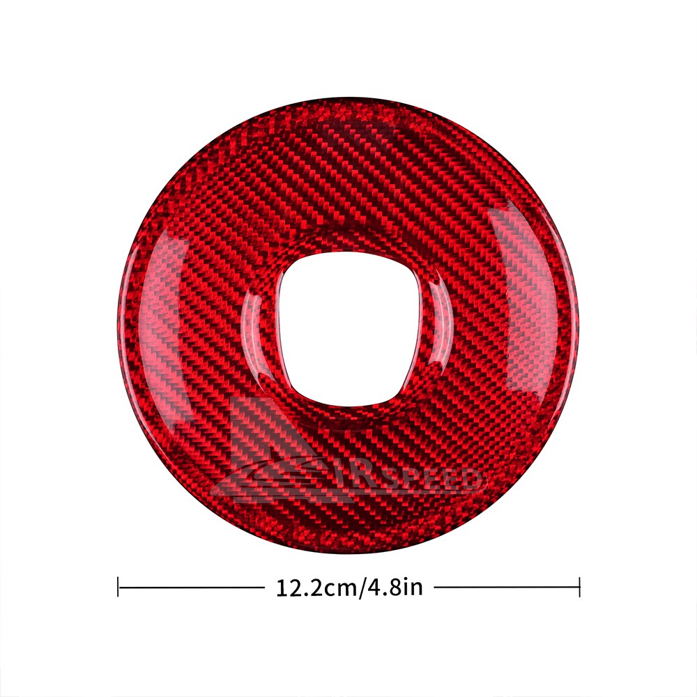 Steering Wheel Panel Cover For Fiat 500 2008-2023 RED REAL HARD Carbon Fiber - detail view