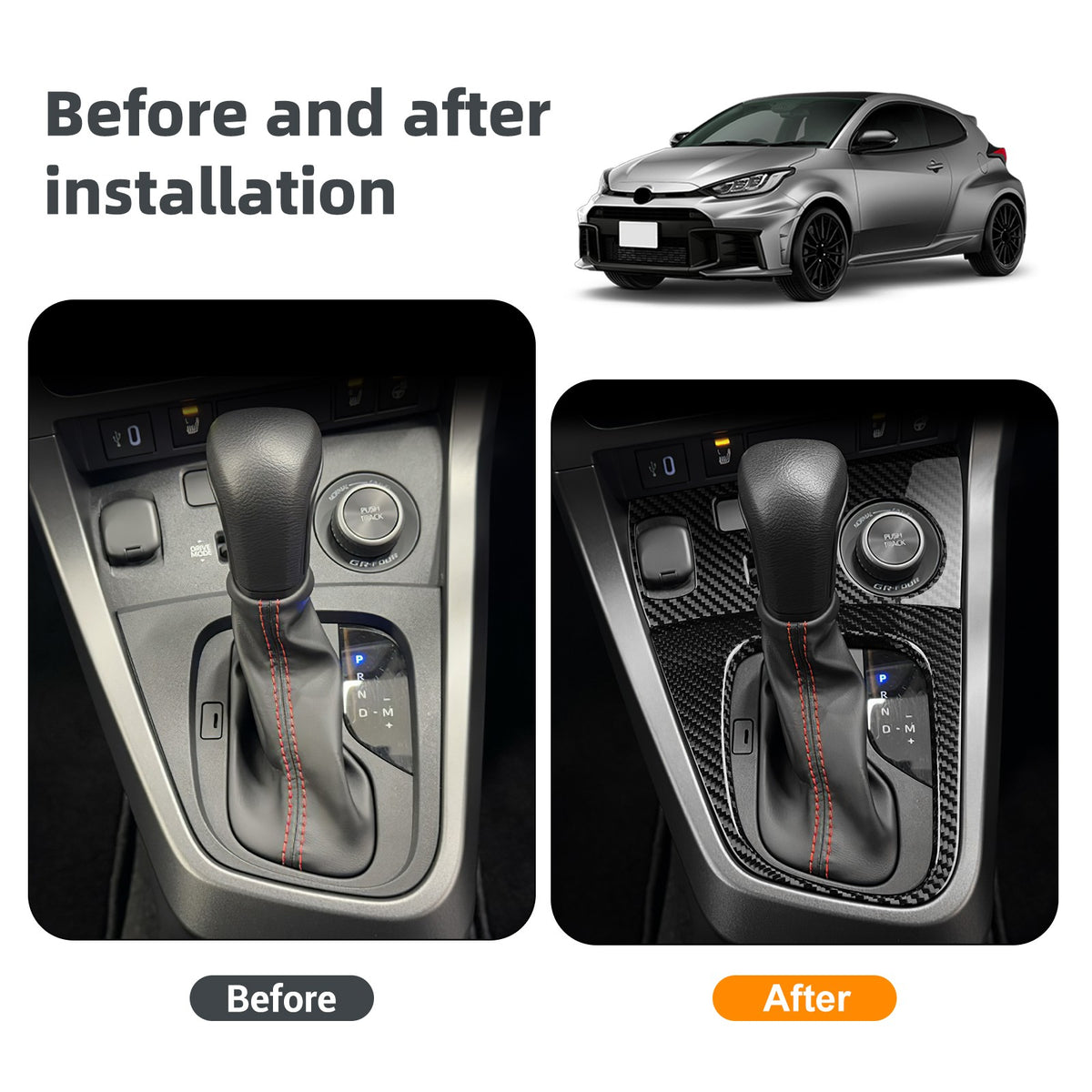 Car Center Gear Shift Panel Cover Carbon Fiber for Toyota GR Yaris 2025-2026 - detail view 4