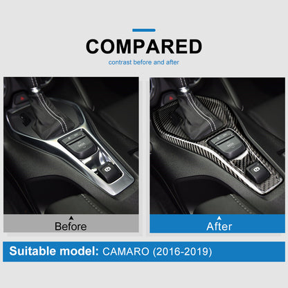 Real Carbon Fiber Gear Shift Panel Cover Sticker For Chevrolet Camaro 2016-2019
