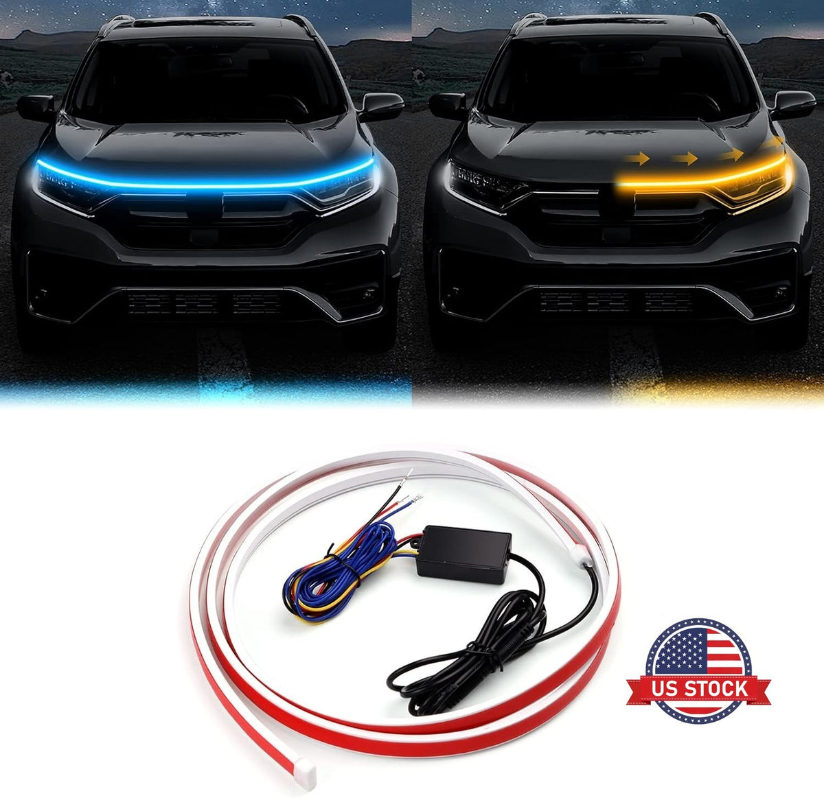 For 1.8M Ice Blue & Yellow Car Engine Hood Decor Light - FREE GIFT