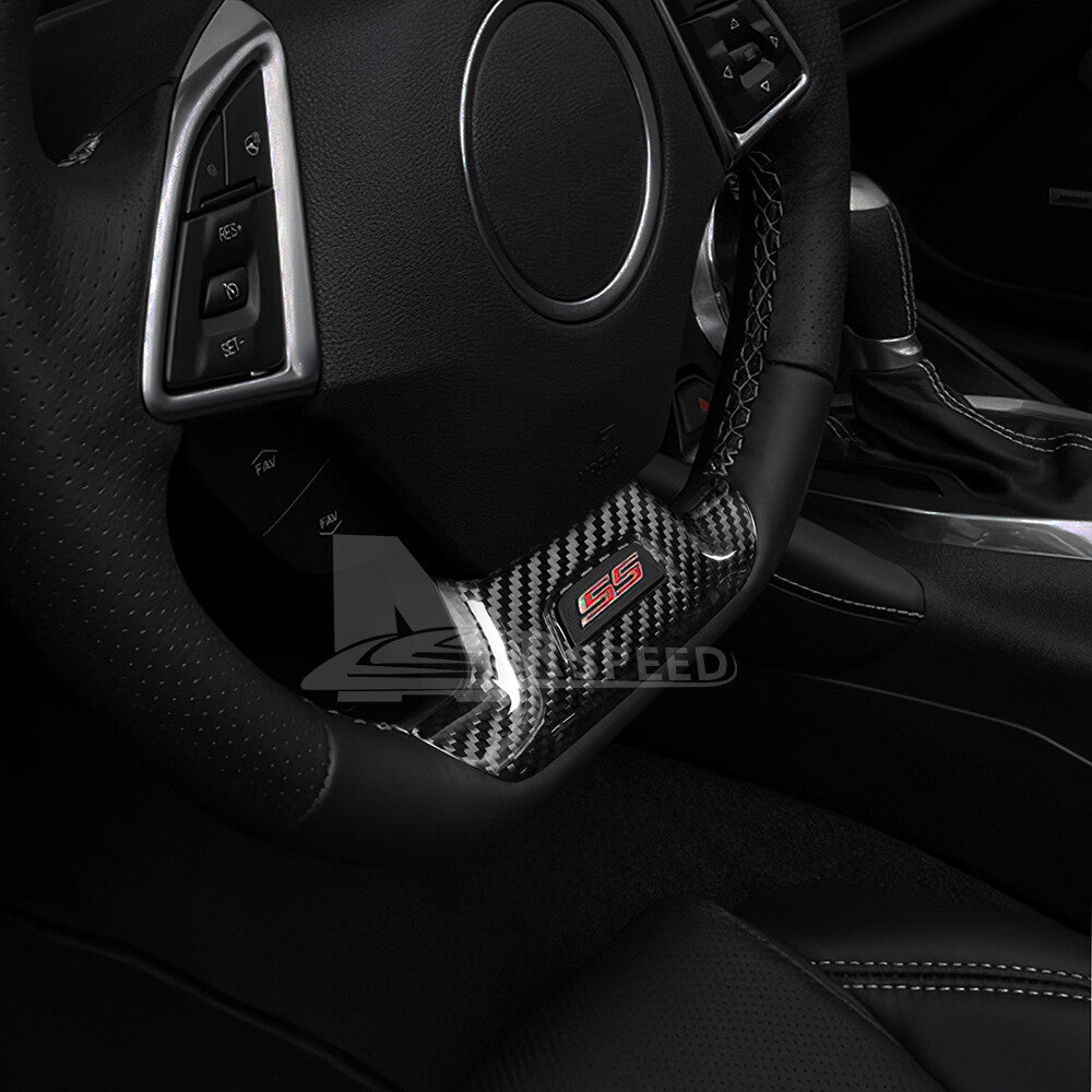 For Camaro 2016-2022 REAL HARD Carbon Fiber Steering Wheel Panel Cover BLACK
