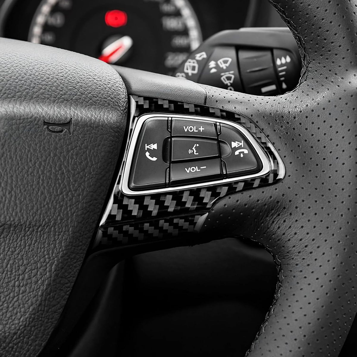 For Ford Focus 2015-2018 Black Carbon Steering Key Frame Lower Decor Panel - FREE GIFT