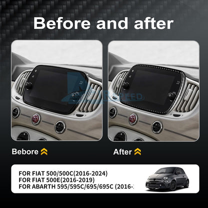 For FIAT 500 Abarth 595 2016-2024 Car Navigation Frame Cover Carbon Fiber Black - detail view 4