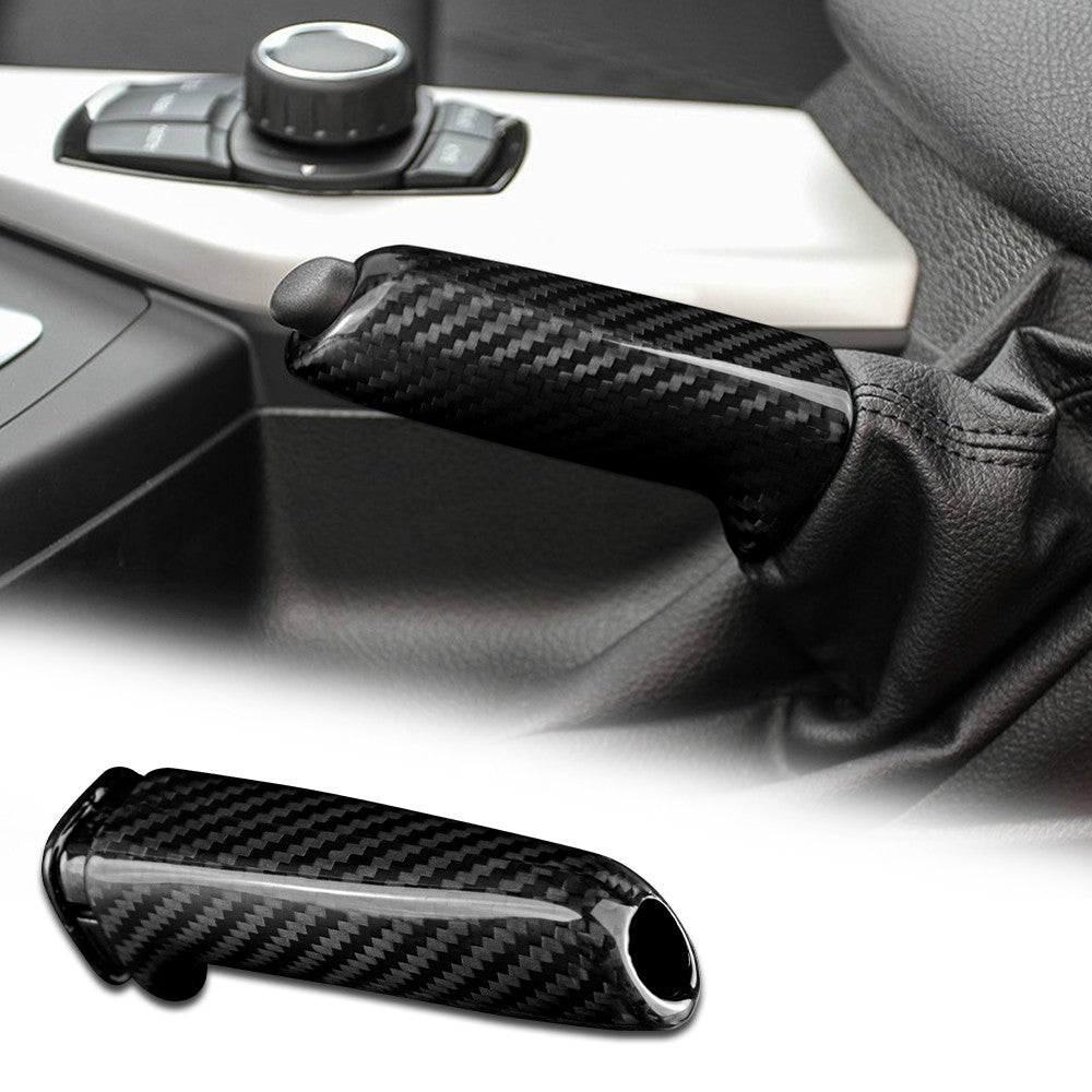 Car Interior Replacement Handbrake Handle Black Hard Carbon Fiber Trim - FREE GIFT