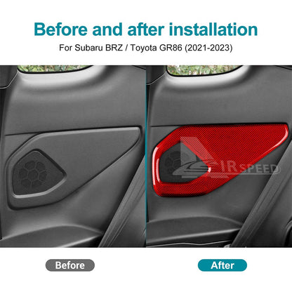For Subaru BRZ Toyota GR86 2021-23 Rear Audio Frame Cover RED HARD Carbon Fiber - detail view 3