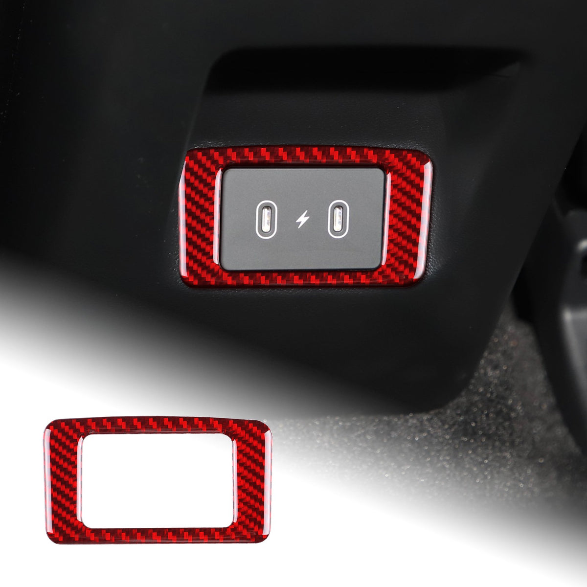 Red Car Rear USB Frame Sticker Trim Carbon Fiber For Hyundai Tucson 2022-2025（U.S. Stock）