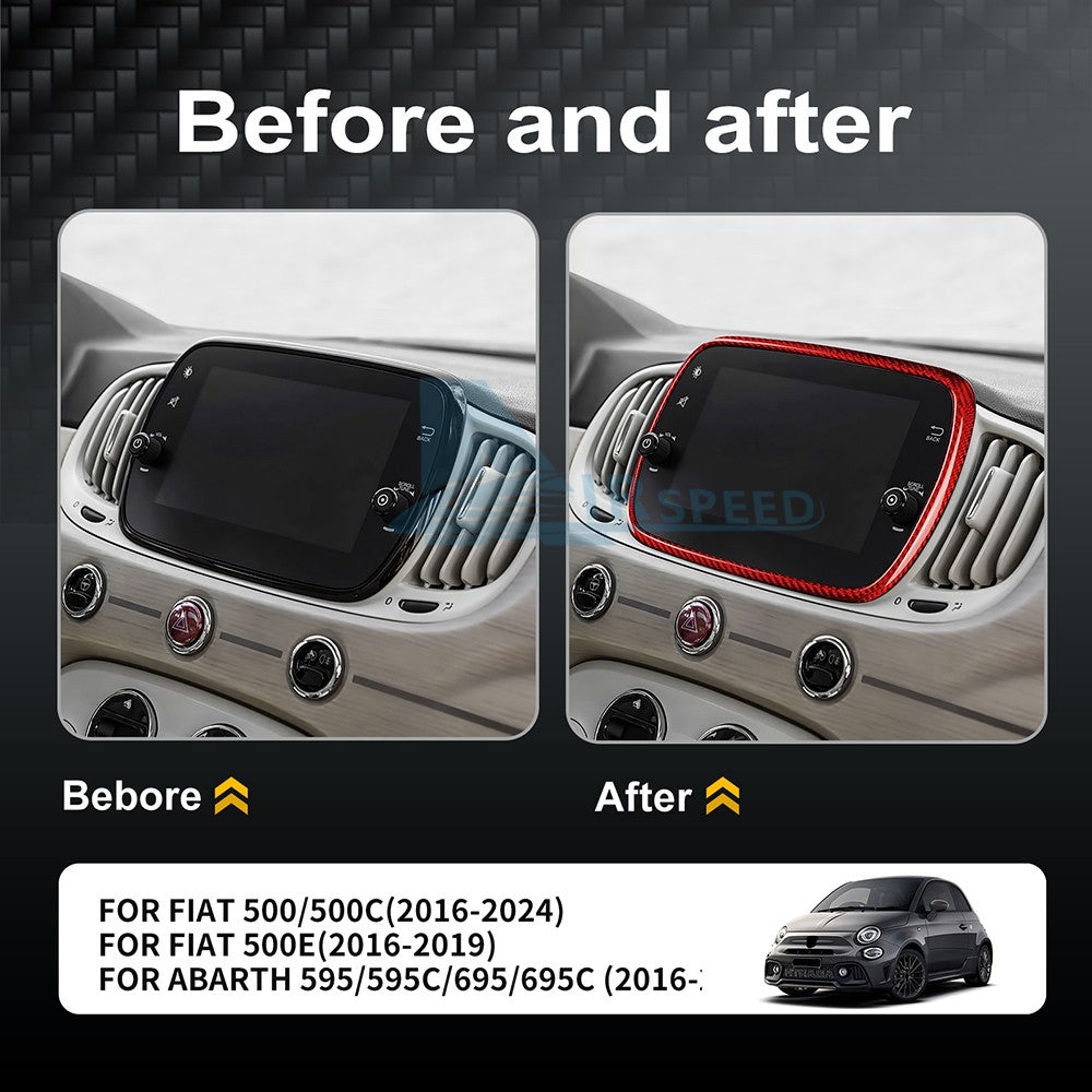 For FIAT 500 Abarth 595 2016-2024 Car Navigation Frame Cover Carbon Fiber Red - detail view 5