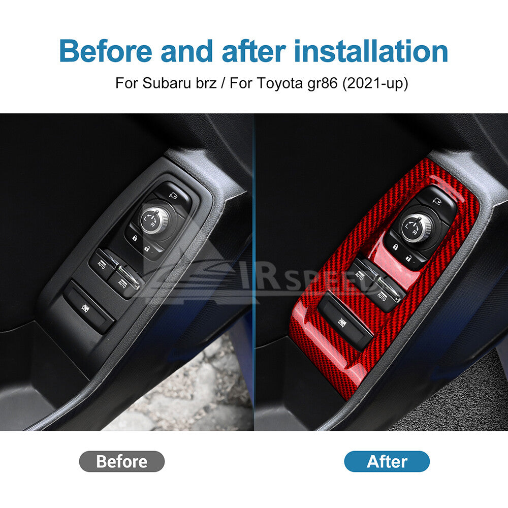 Red Window Control Button Cover HARD Carbon Fiber For Subaru BRZ GR86 2021-2023 - detail view