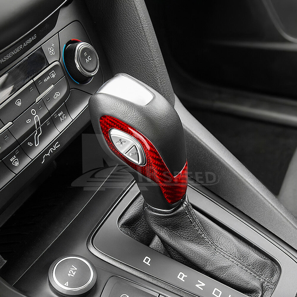 For Ford Focus 2012-2018 Red Real Hard Carbon Fiber Inner Gear Shift Knob Cover - detail view 5